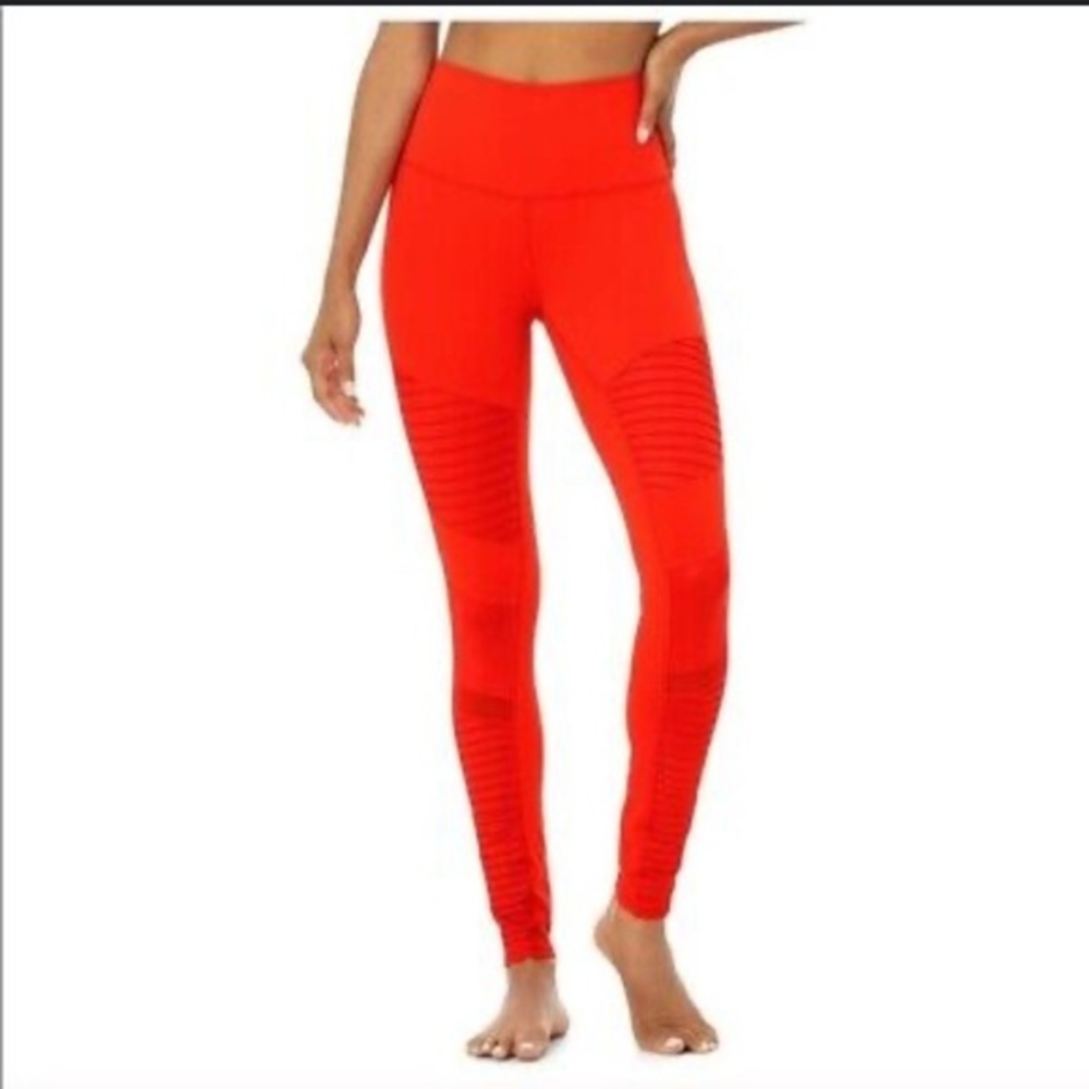 ALO Yoga Red Ribbed Moto High-Waist Leggings
